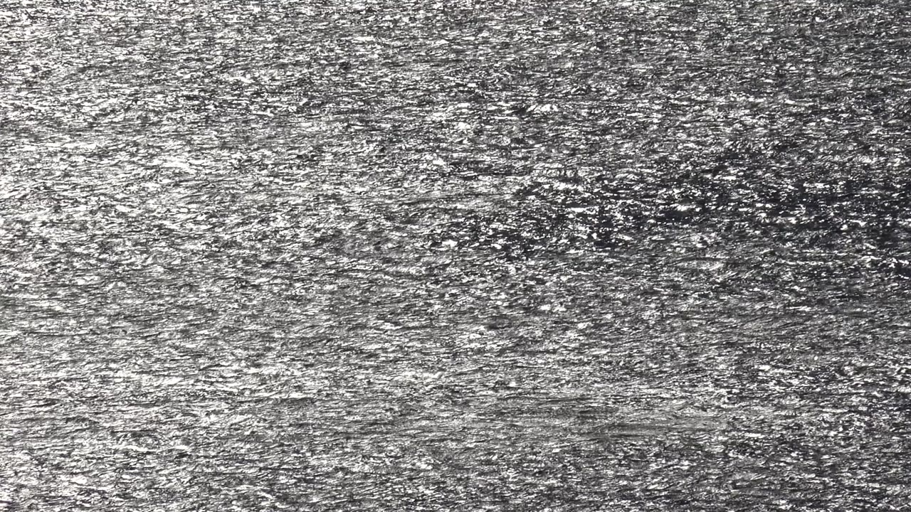 A dense field of bright flecks and darker gray ripples fills the Malibu abstract frame, with no visible people.