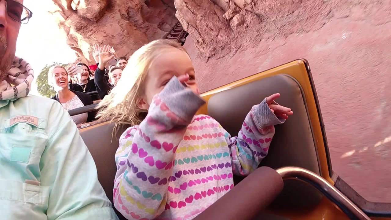 Girl raising her hands while sitting in the coaster car