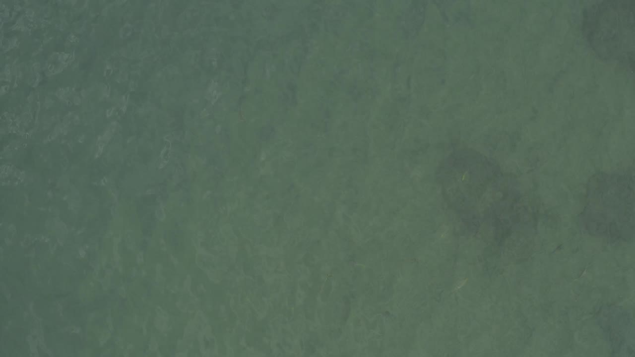 Muted teal ocean surface seen from above in Baja California Sur, Mexico, with light ripple detail and no visible people.