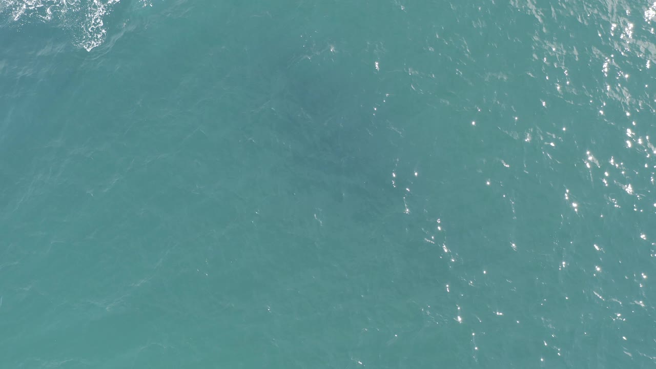 Overhead view of turquoise ocean water in Baja California Sur, Mexico, with bright scattered sun glints and no visible people.