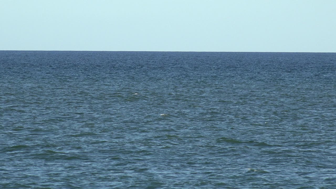 Opening frame of the Los Cabos, Mexico clip showing rippled blue ocean below a pale blue sky, with no visible people.