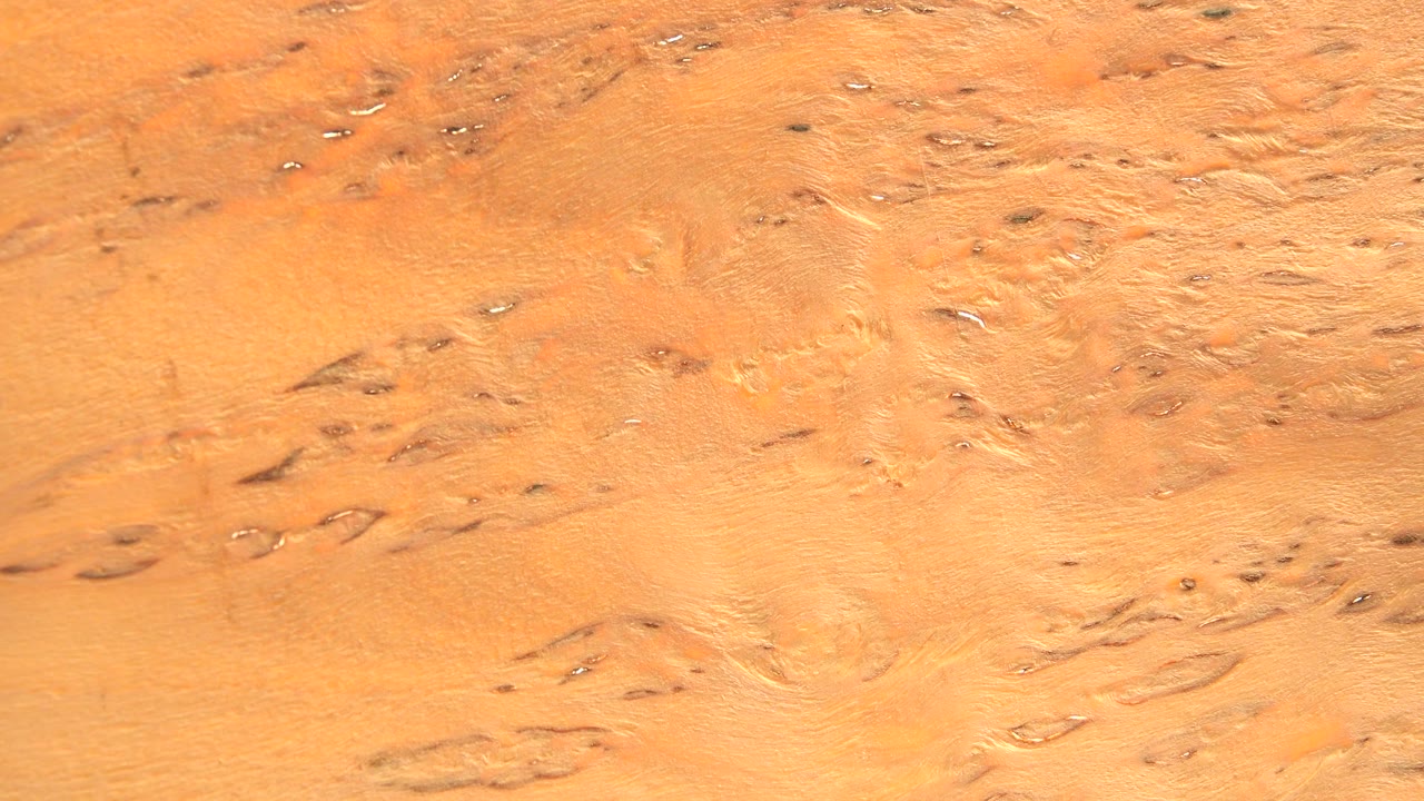 Gold-orange surface with pitted marks and scratches