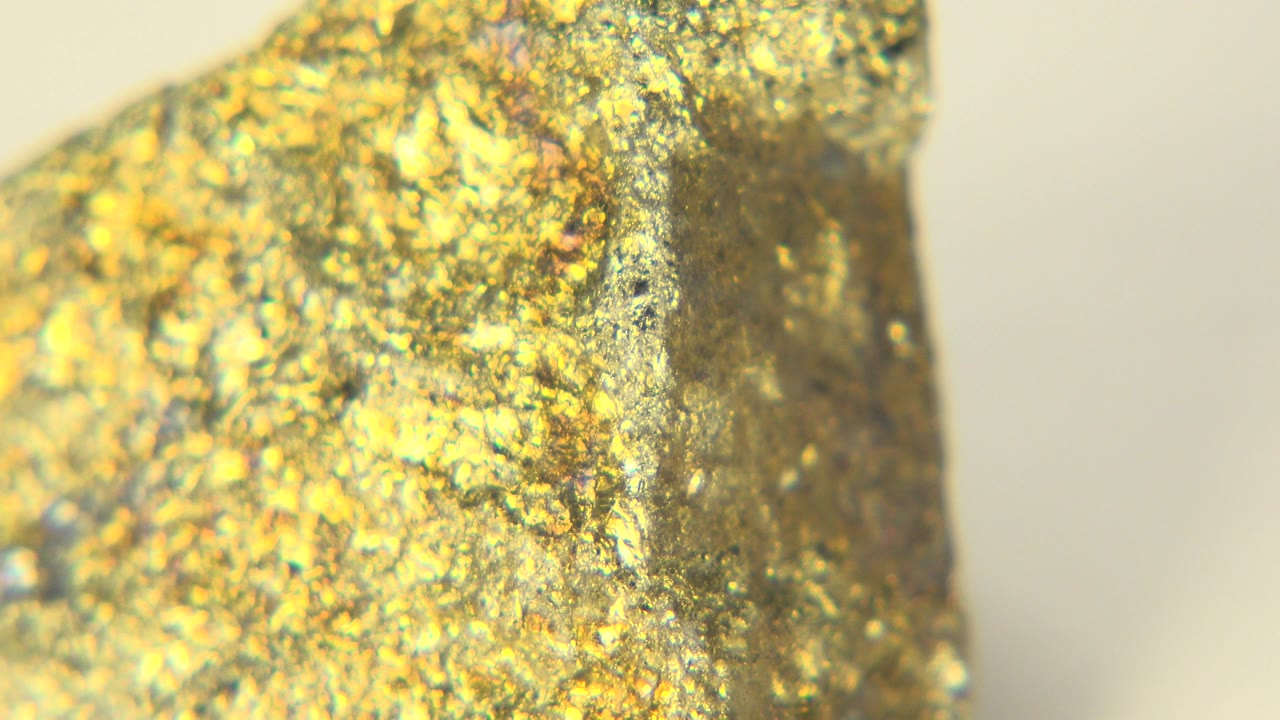 A rough gold-colored stone edge fills the left side of a macro frame in Westminster, Colorado, with a cream background and no visible people.
