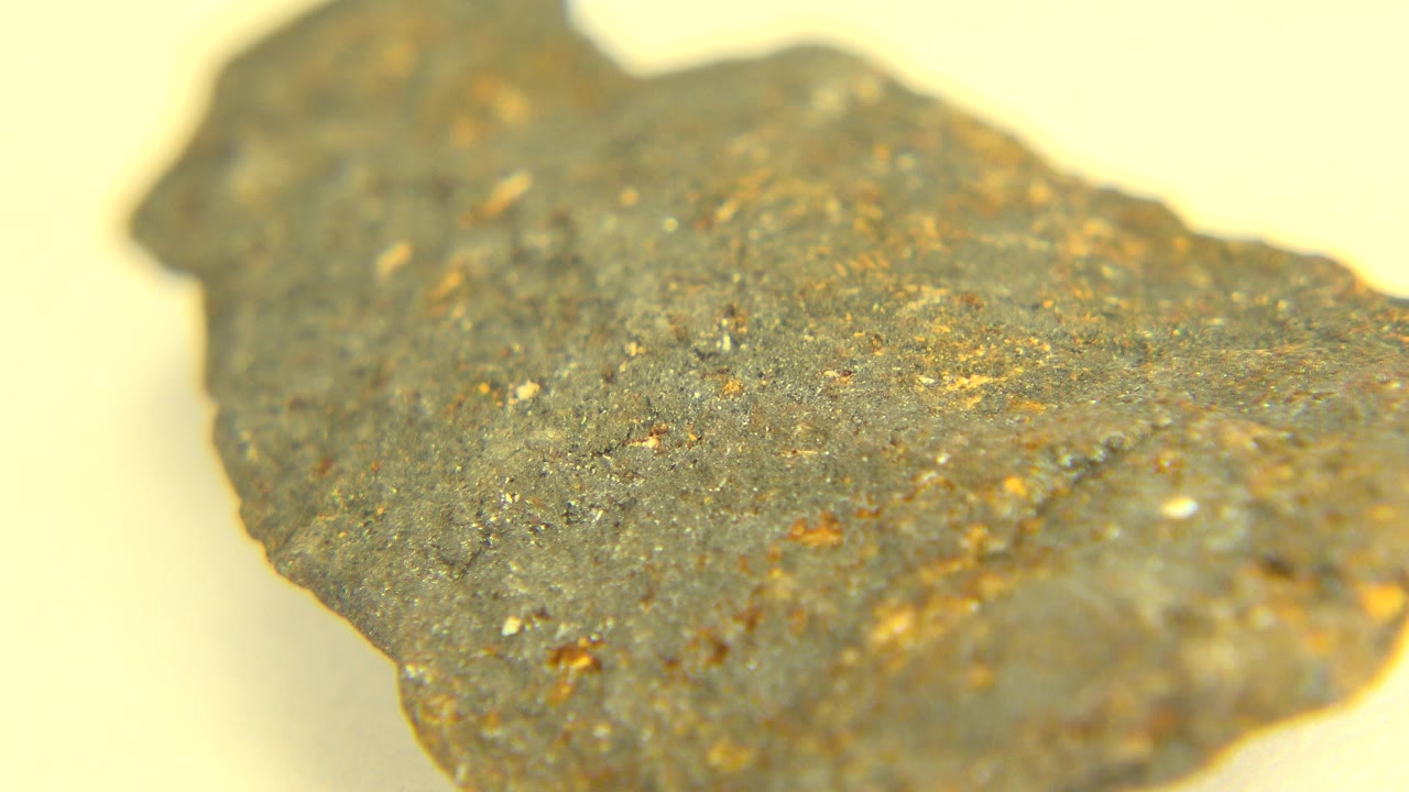 Opening close-up of a gray, rough-textured rock on a pale surface in Westminster, Colorado, with warm light and no visible people.