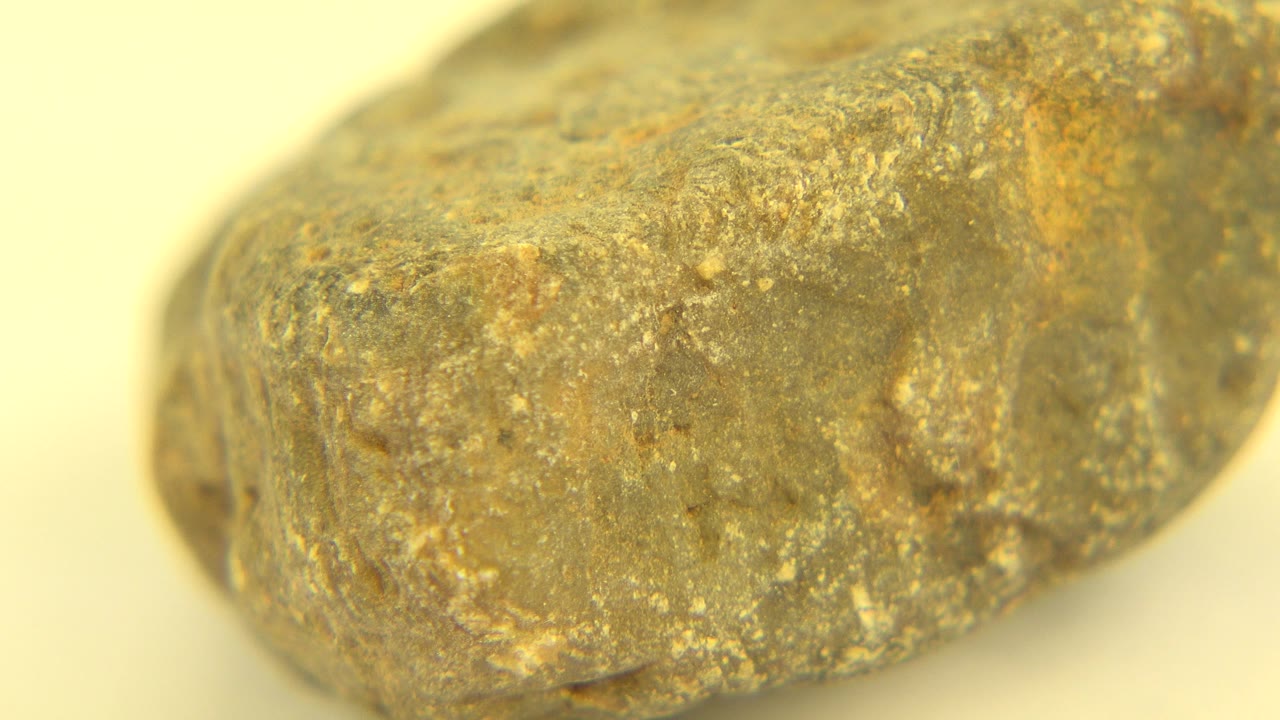 Close-up view of a yellow-brown mineral rock specimen on a pale background in Westminster, Colorado, with no visible people.