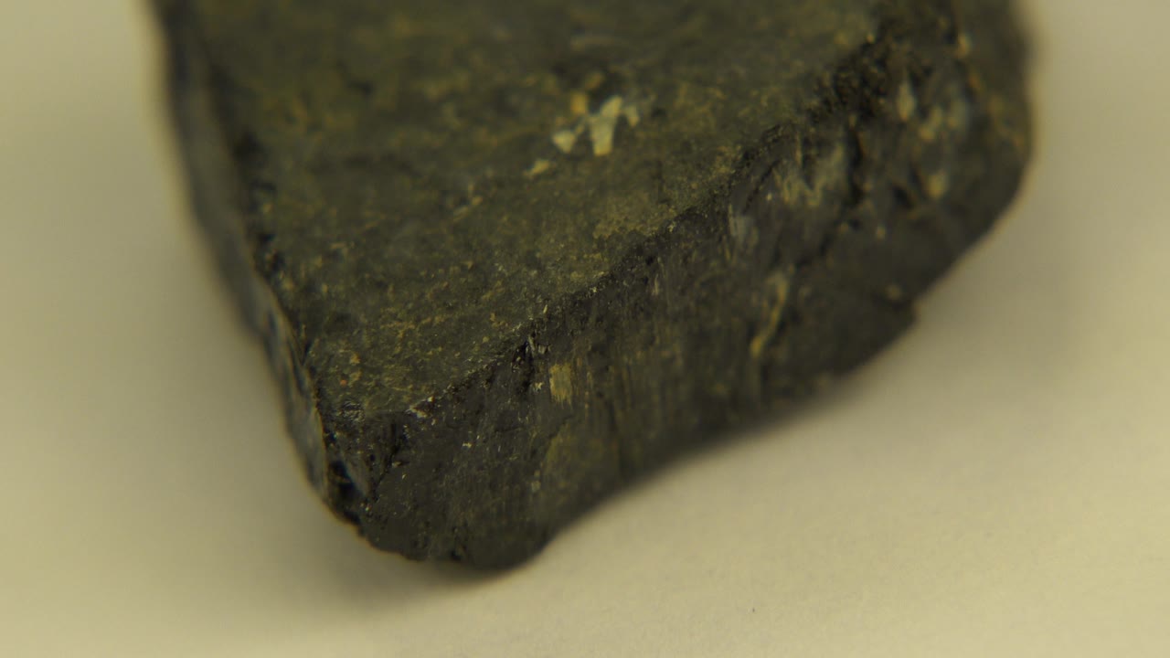 Close-up of a dark rock with flecks on top.