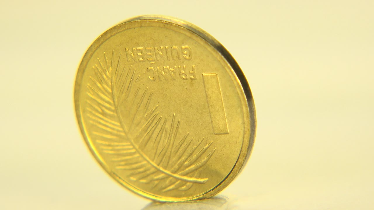 Gold-colored coin angled slightly to one side