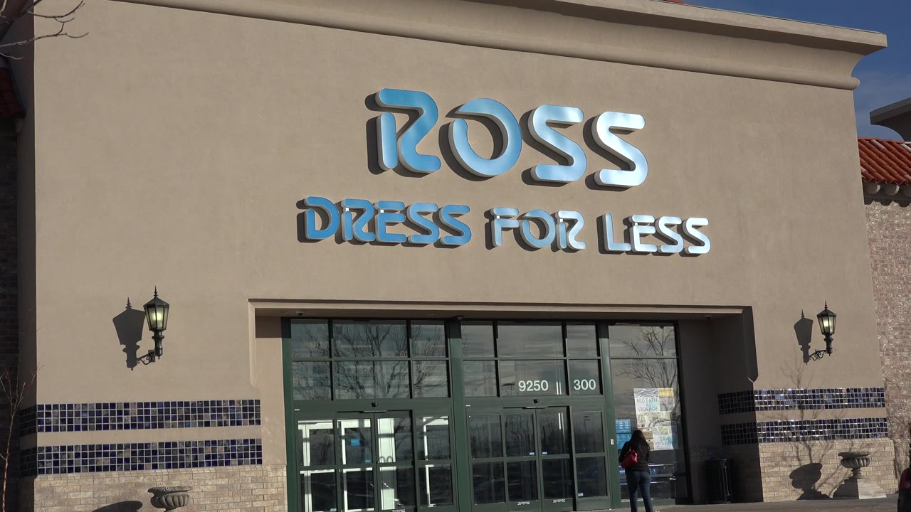 Ross Dress for Less storefront with glass doors and tan facade.