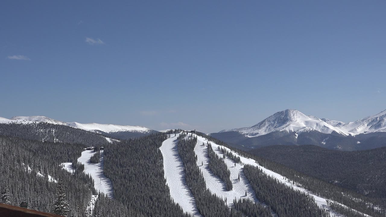 Keystone, Colorado winter landscape showing the central snowy ridge and broad distant peaks, with no visible people or vehicles in the frame.