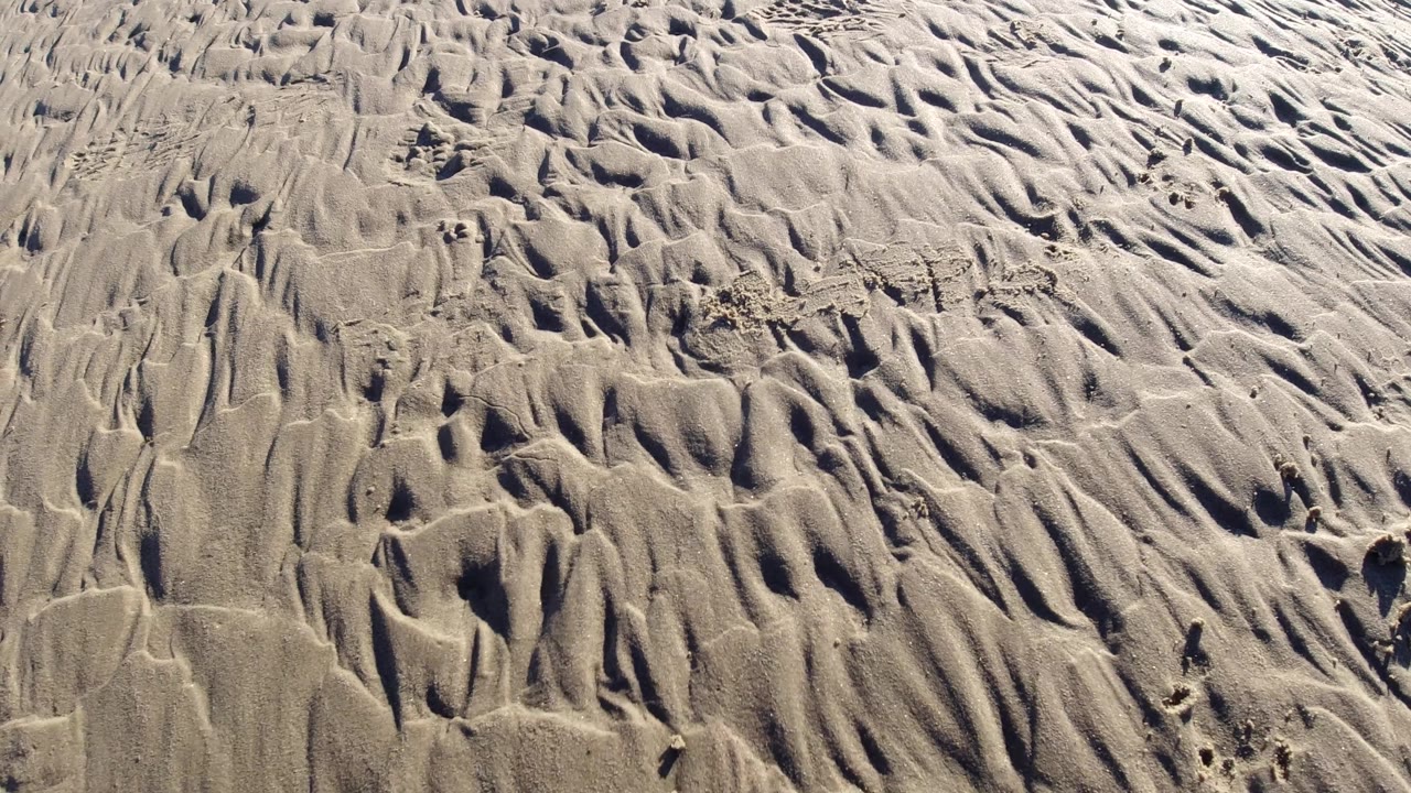 Pismo Beach sand fills the frame with longer ridge lines, small cracks, uneven troughs, and no visible people or structures.