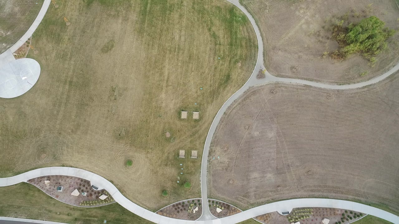 Overhead golf course paths and grass