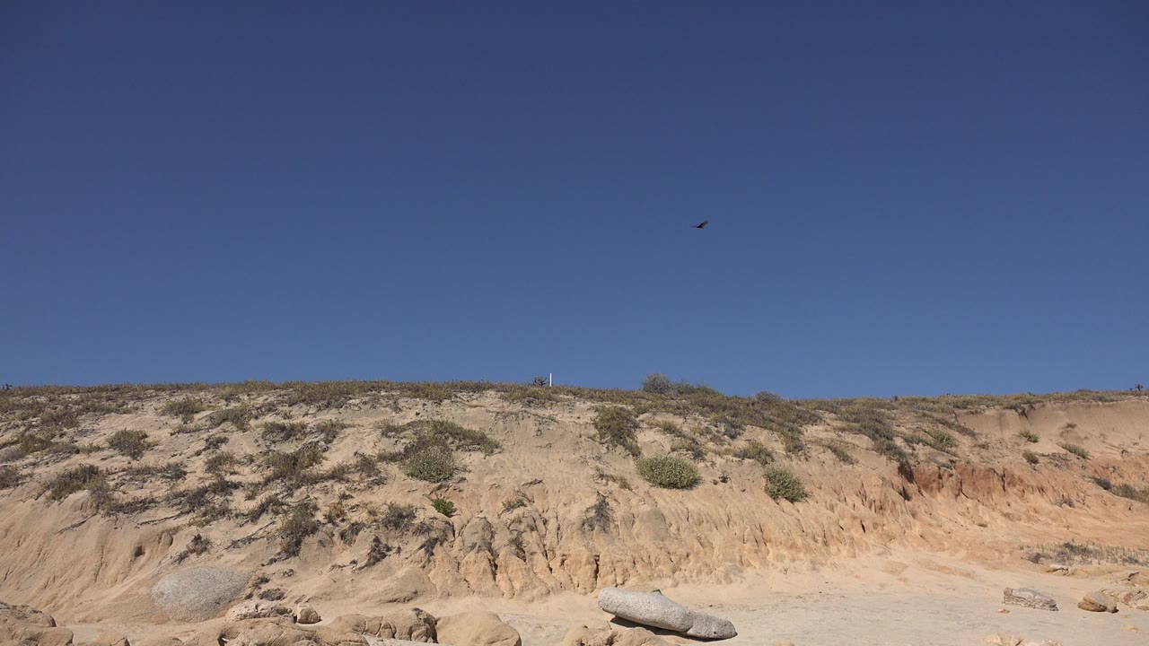 Rocky sand bluff under open sky