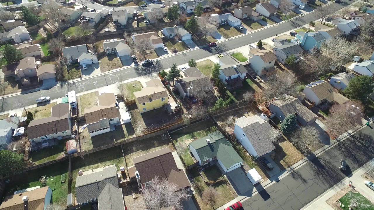 Aerial view of small houses and residential streets