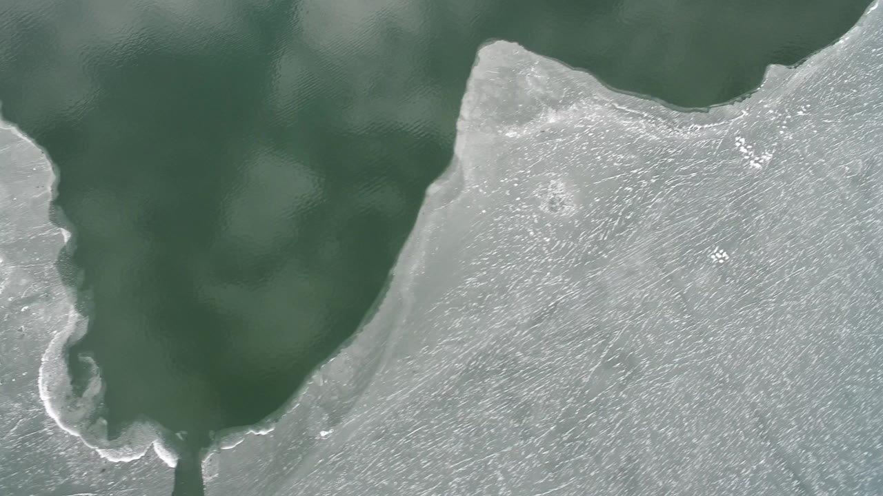 Pale ice edge beside dark green water
