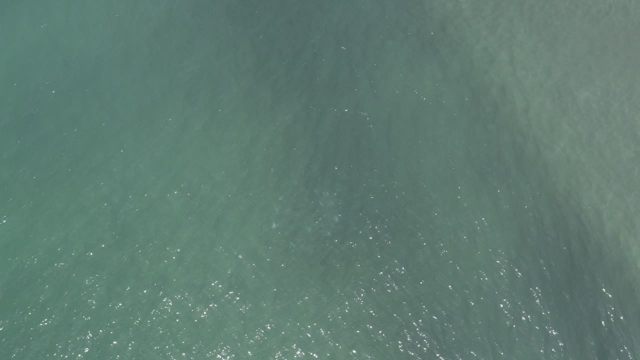 Overhead view of green-blue ocean water in Los Cabos, Mexico, with scattered bright reflections and no visible people.