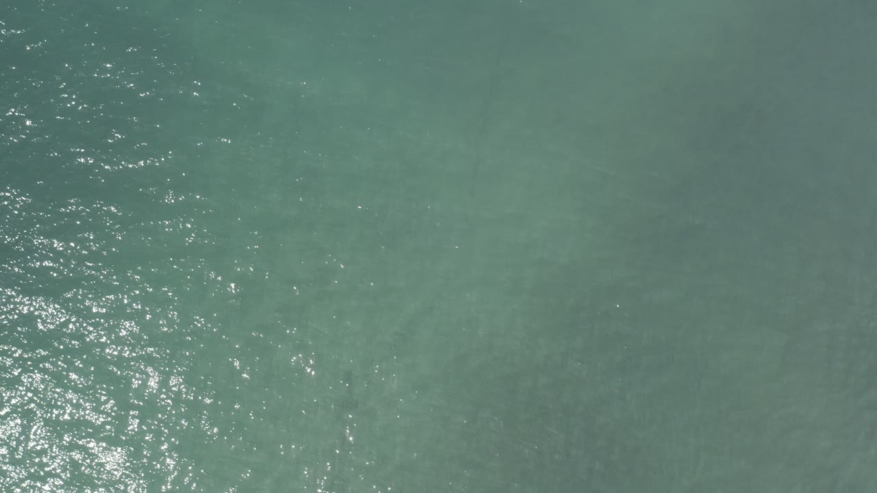 Choppy green water seen from above with bright highlights.