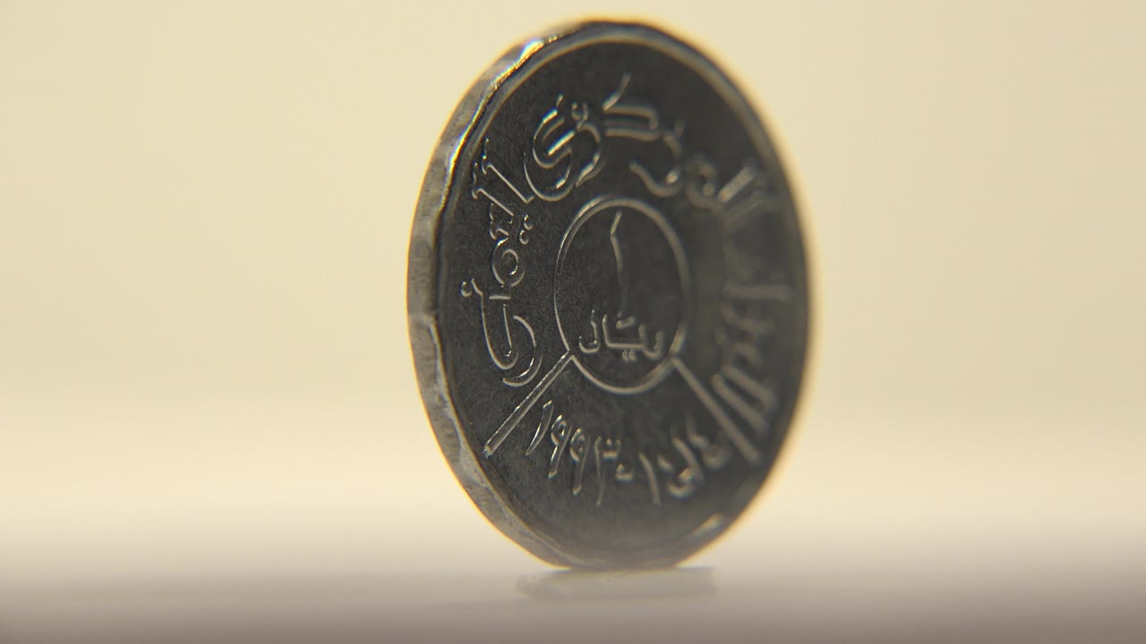 Upright coin turned slightly with raised lettering visible.