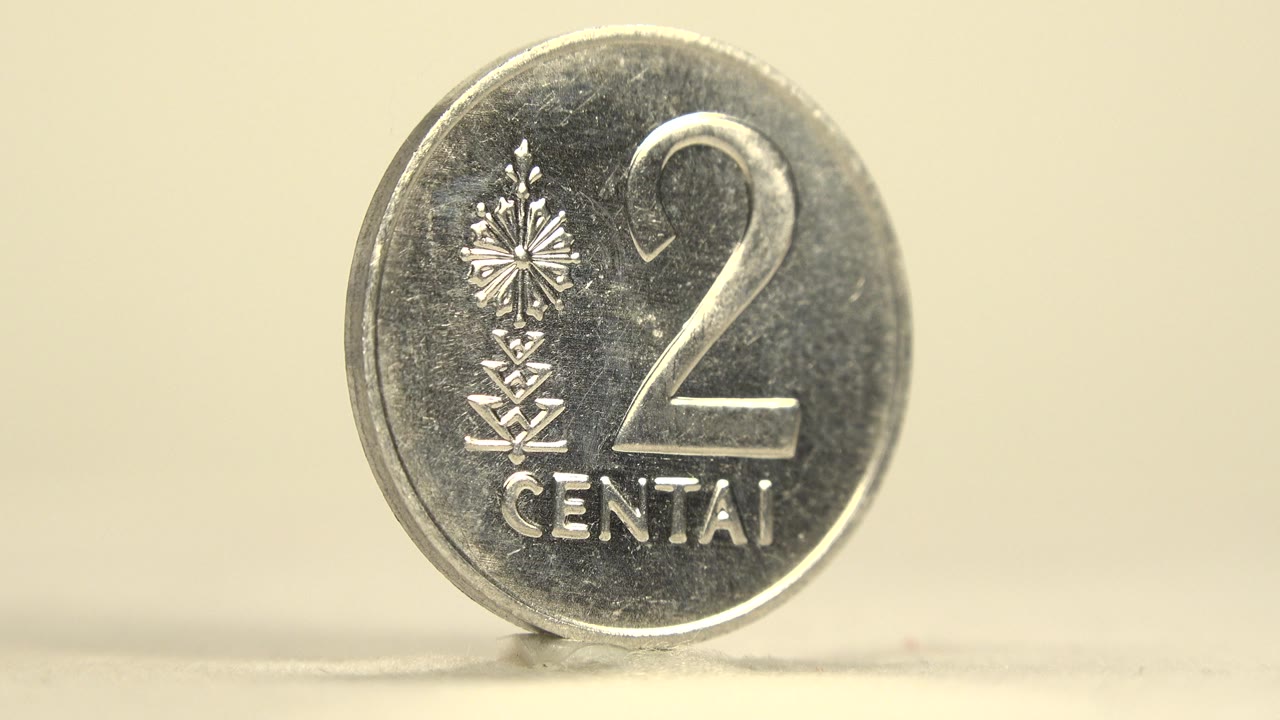 Silver 2 CENTAI coin still facing forward with reflective highlights.