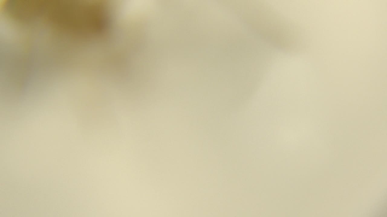 At 0:00, a very blurred macro frame shows pale cream background tones with a dark, spider-like form near the upper left and no visible people.