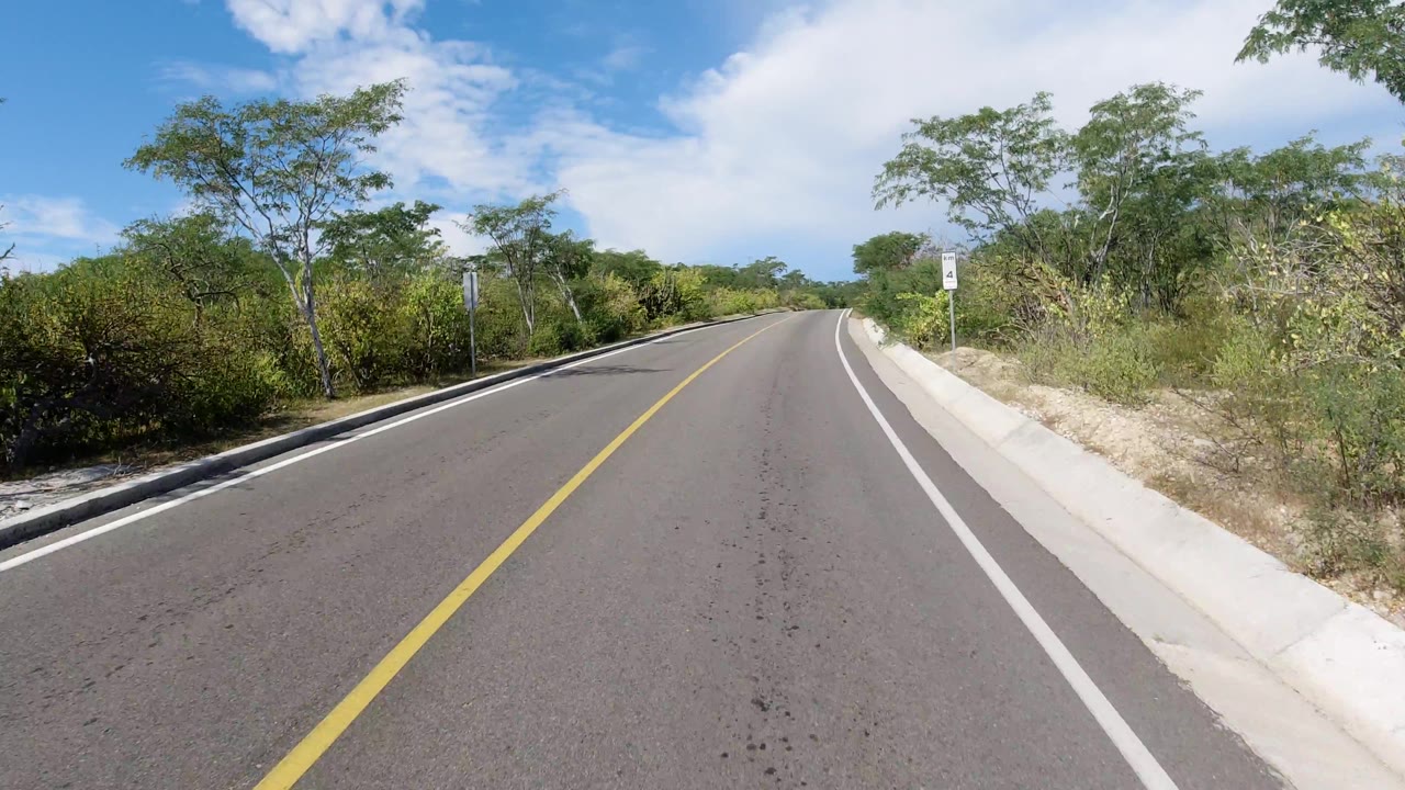 Empty road beside low desert vegetation and a roadside sign.