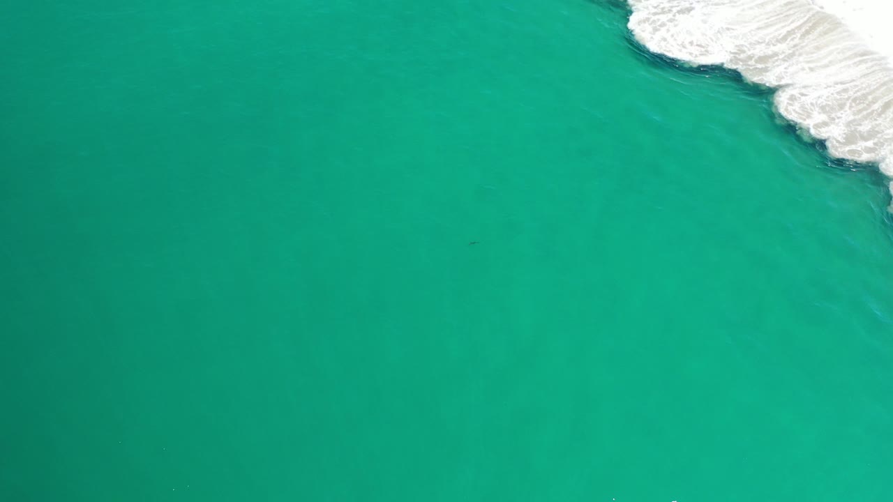 Overhead teal ocean with white surf at the upper right edge.