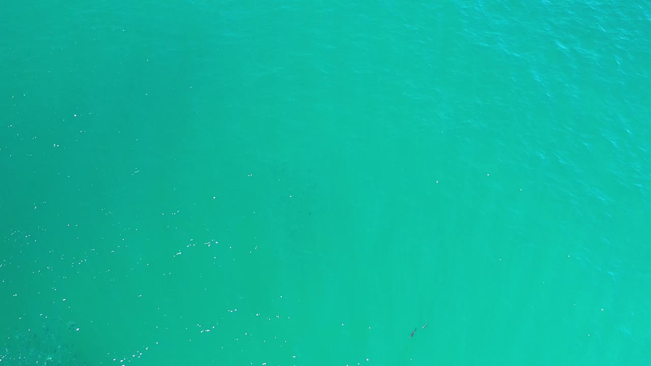 Blue-green ocean in Los Cabos fills the frame from above, with slightly darker patches under the rippled surface and no visible people.