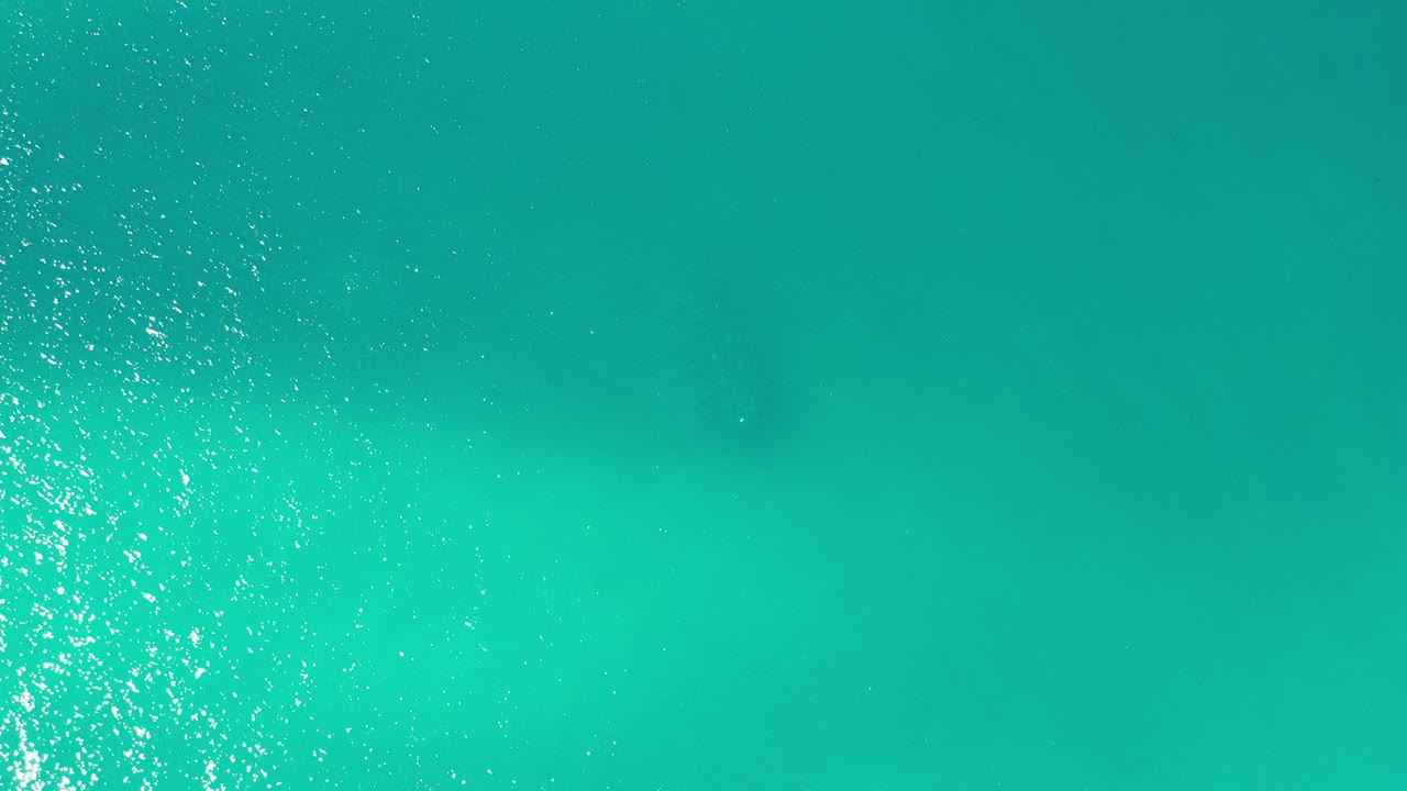 Turquoise green sea surface with bright sun glitter.