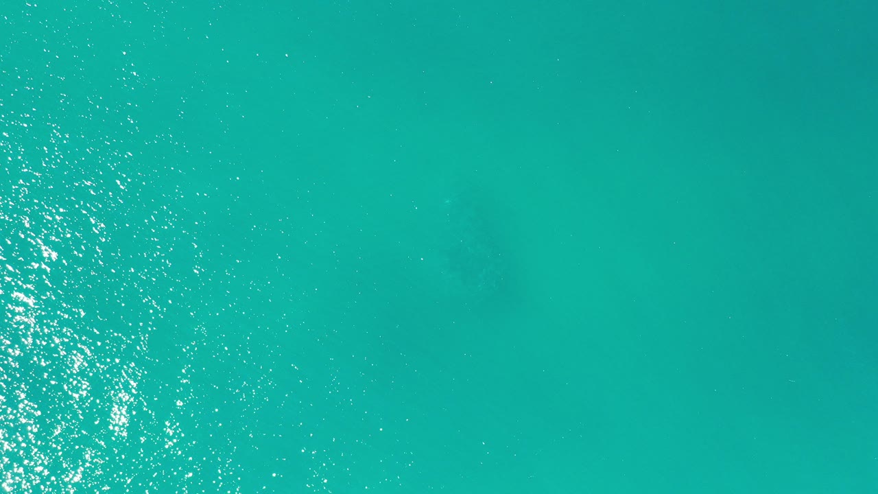 Top-down aerial view of sea green ocean in Los Cabos, Mexico, with bright sun glitter along the left edge and no visible people.