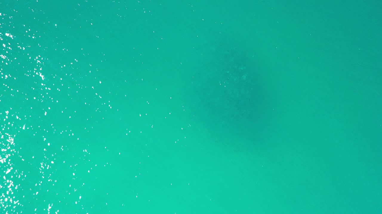 Open turquoise water with soft darker shapes under the surface.