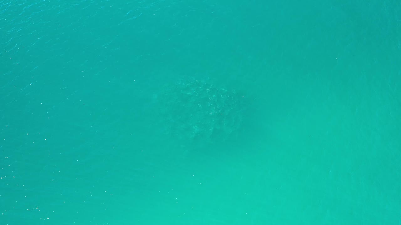 High overhead Los Cabos sea view with green blue water, faint underwater shading, scattered tiny white specks, and no visible people.