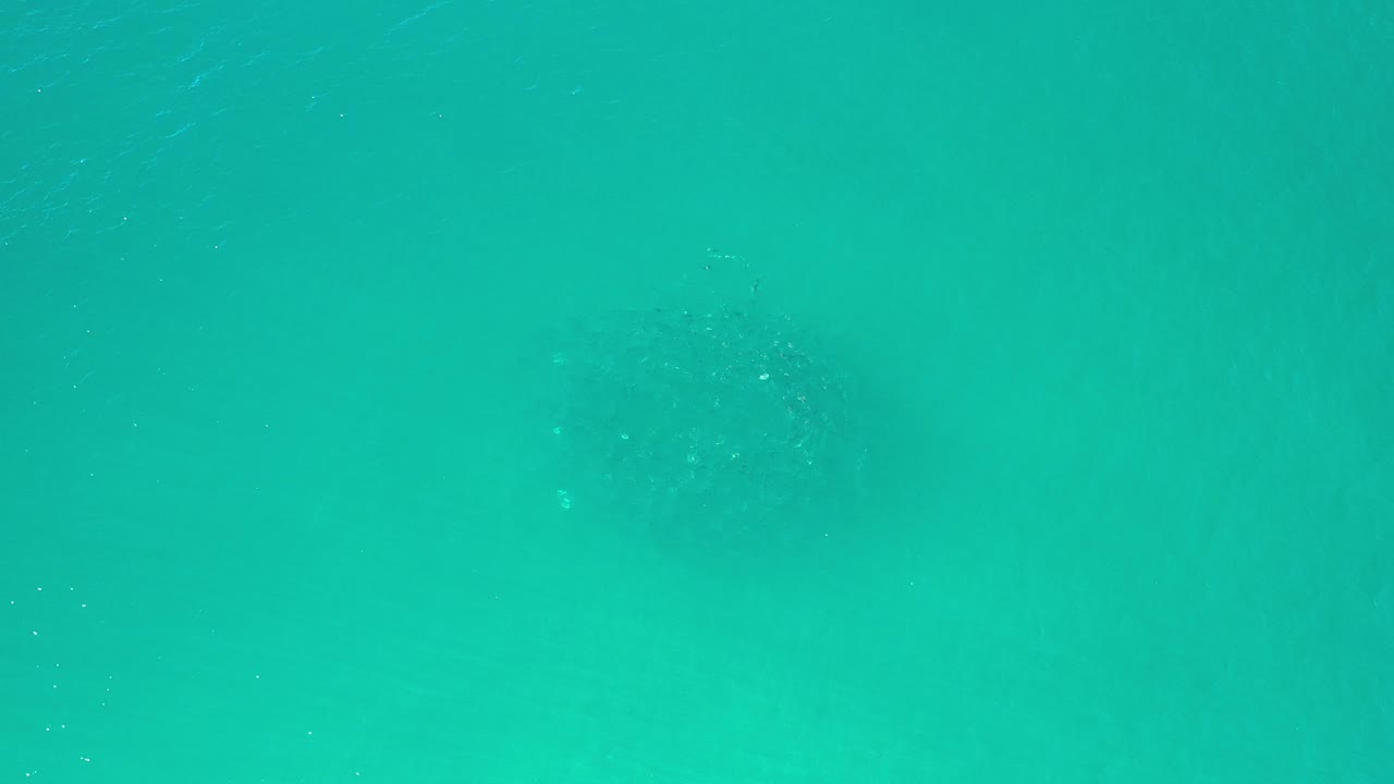 Underwater turquoise frame with bubbles near the upper center