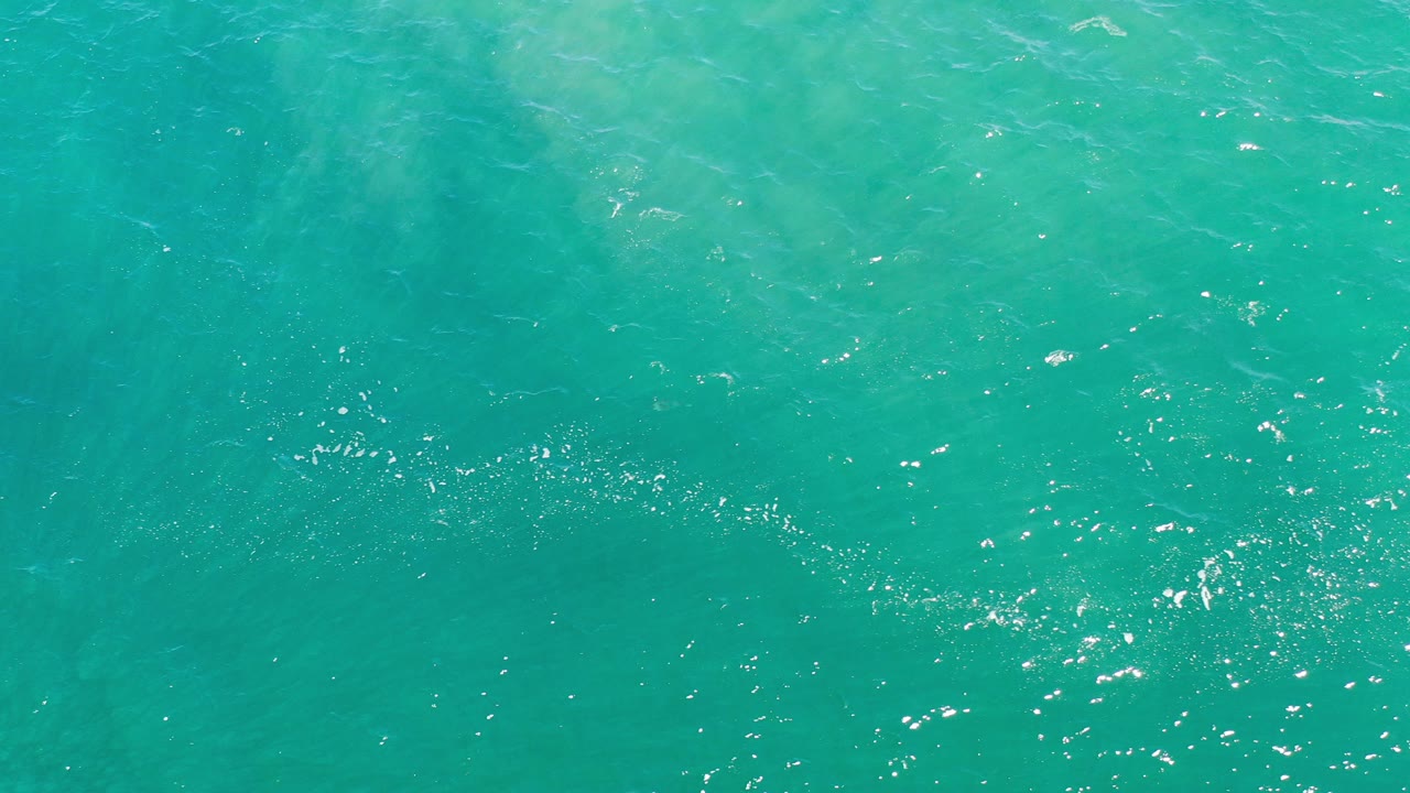 Top-down green sea water with small ripples and sun glints.