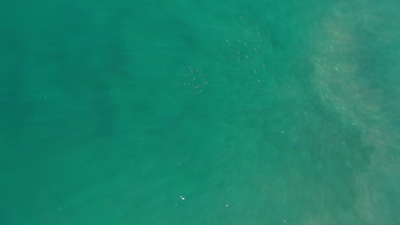 Overhead teal ocean water in Los Cabos, Mexico, with faint sandy clouding beneath the surface and no visible people.