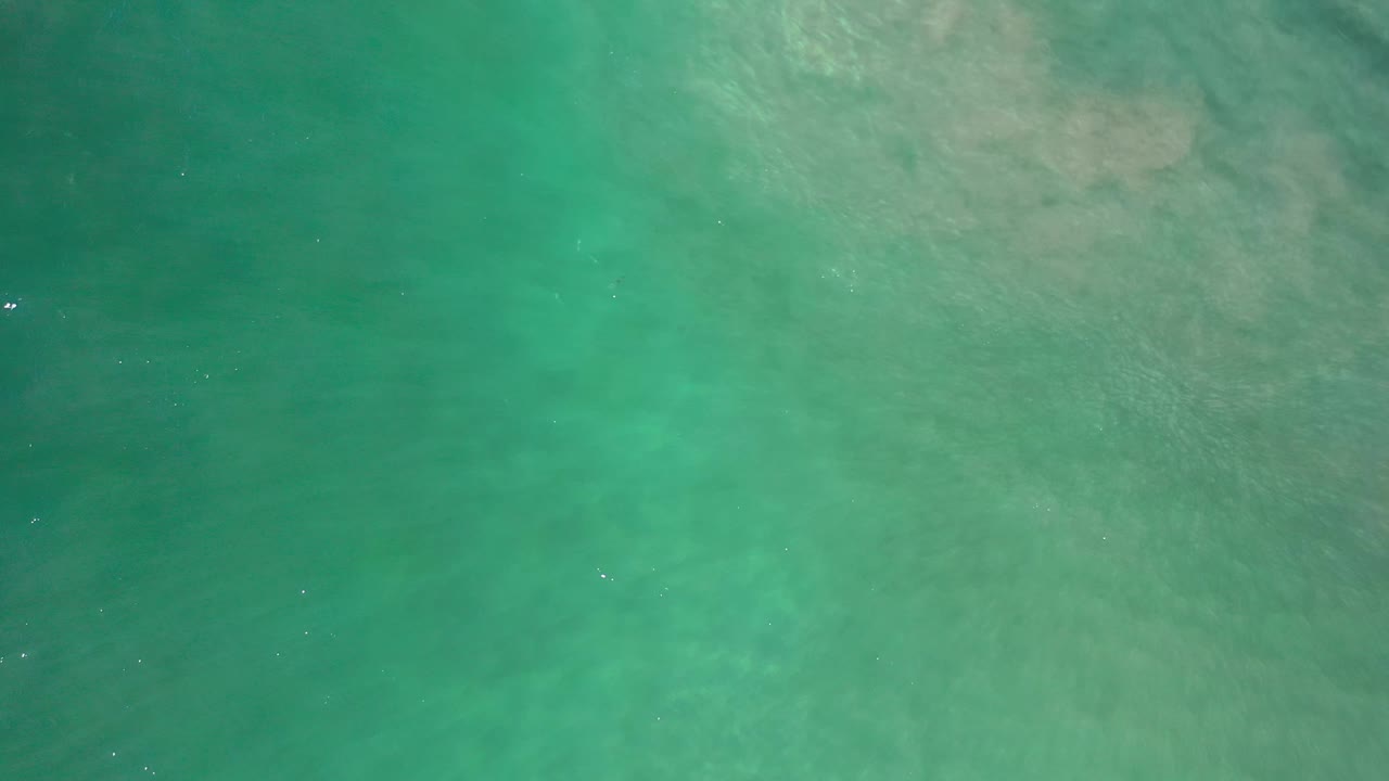 At 0:01, clear green water in Los Cabos shows a pale underwater patch near the upper right with no visible people.