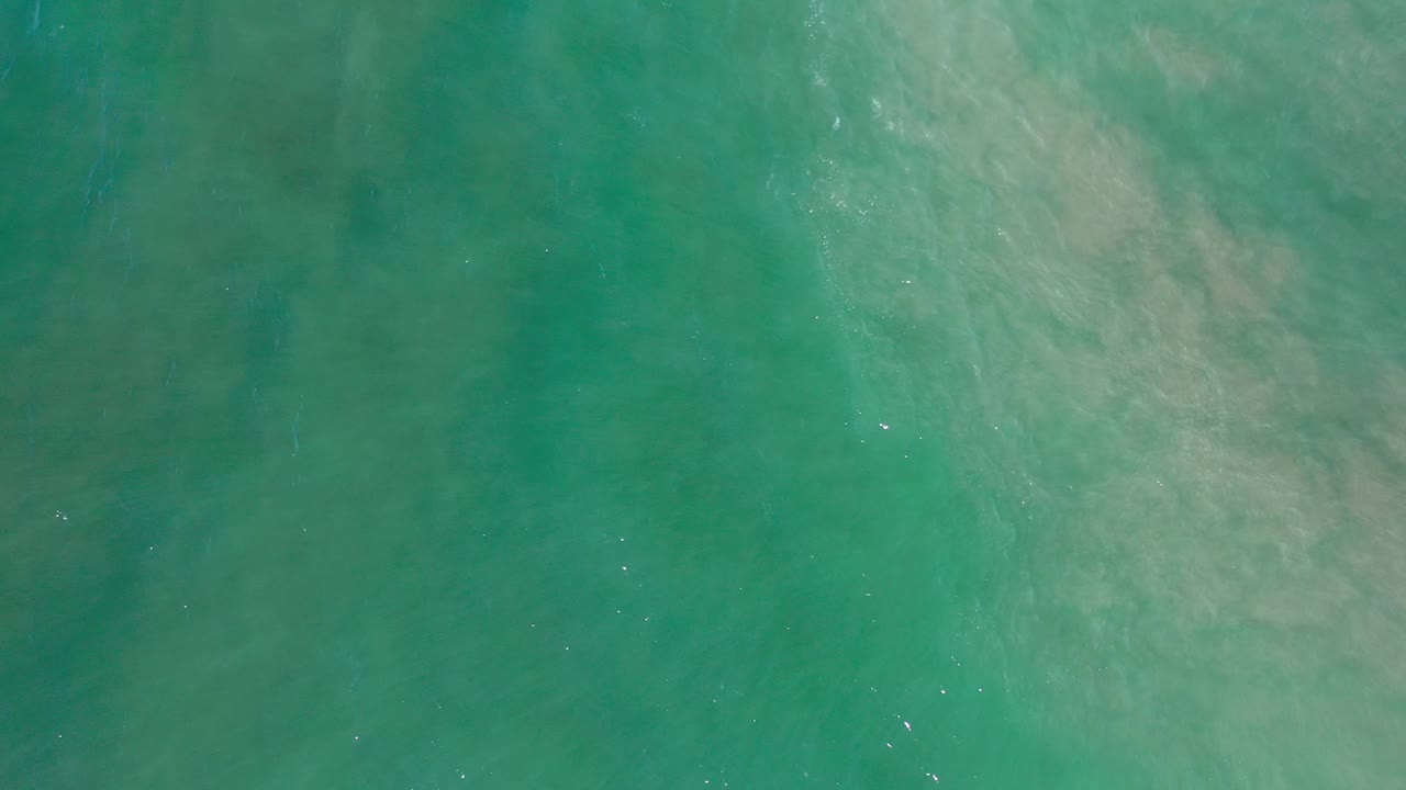 Overhead green sea surface with faint pale bands and small highlights.
