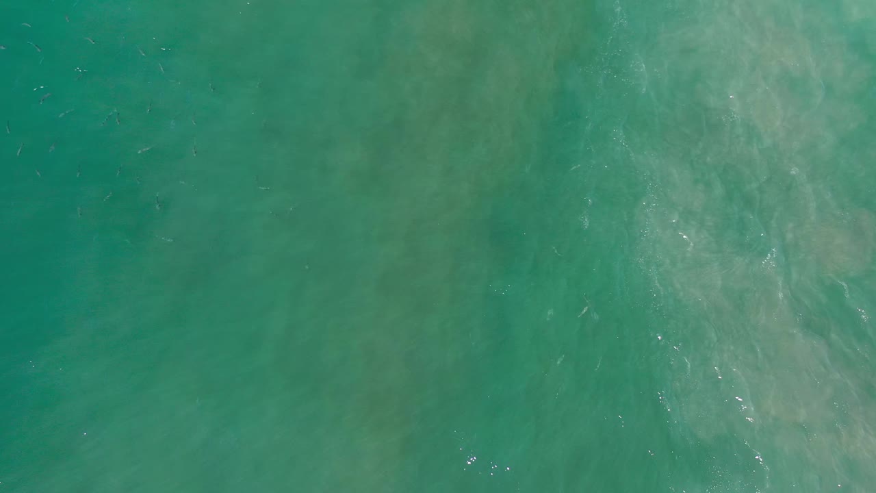 Overhead Los Cabos sea surface with cloudy pale wave texture near the center and no visible people.
