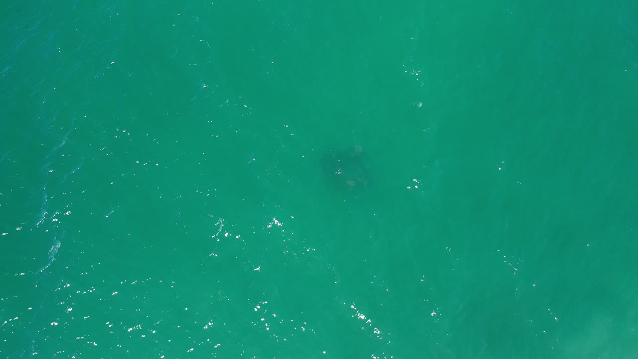 Turquoise water with a subtle dark spot near the center.