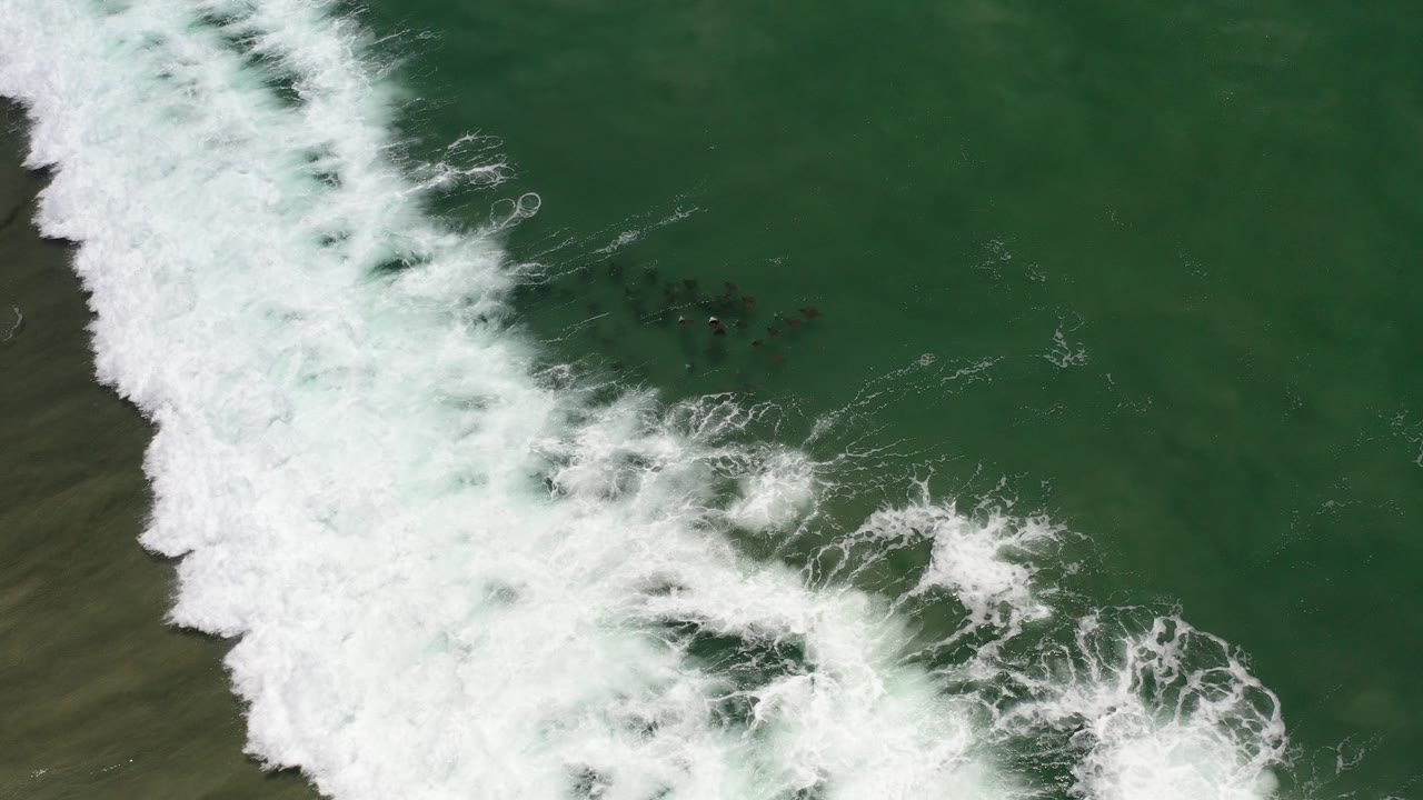 Overhead surf breaking across green ocean water