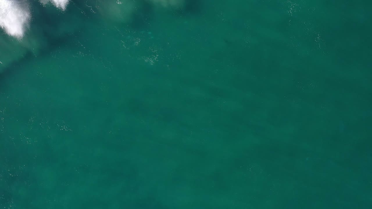 Overhead teal ocean water with white surf at the top edges.