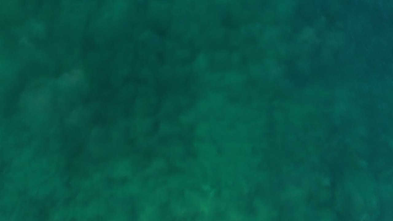 Overhead view of green-blue water with darker underwater patches.