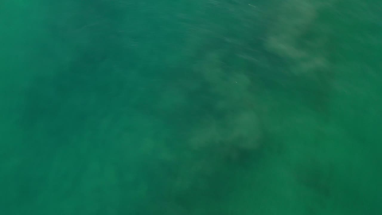 Straight-down aerial view of green-blue ocean water.