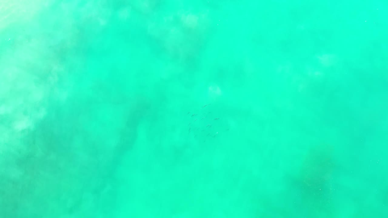 Early frame of turquoise underwater texture over a pale sandy bottom in Los Cabos, Mexico, with soft shadow patches and no visible people.