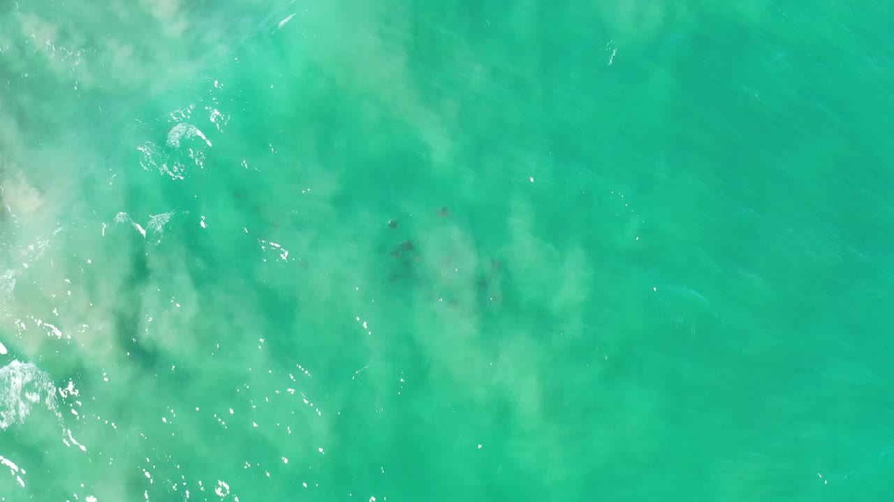 Green ocean surface with soft clouded patterns under the water.