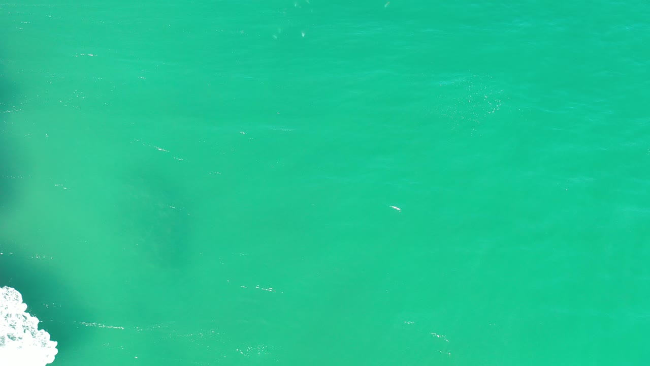Overhead green water with white surf foam entering from the left edge.