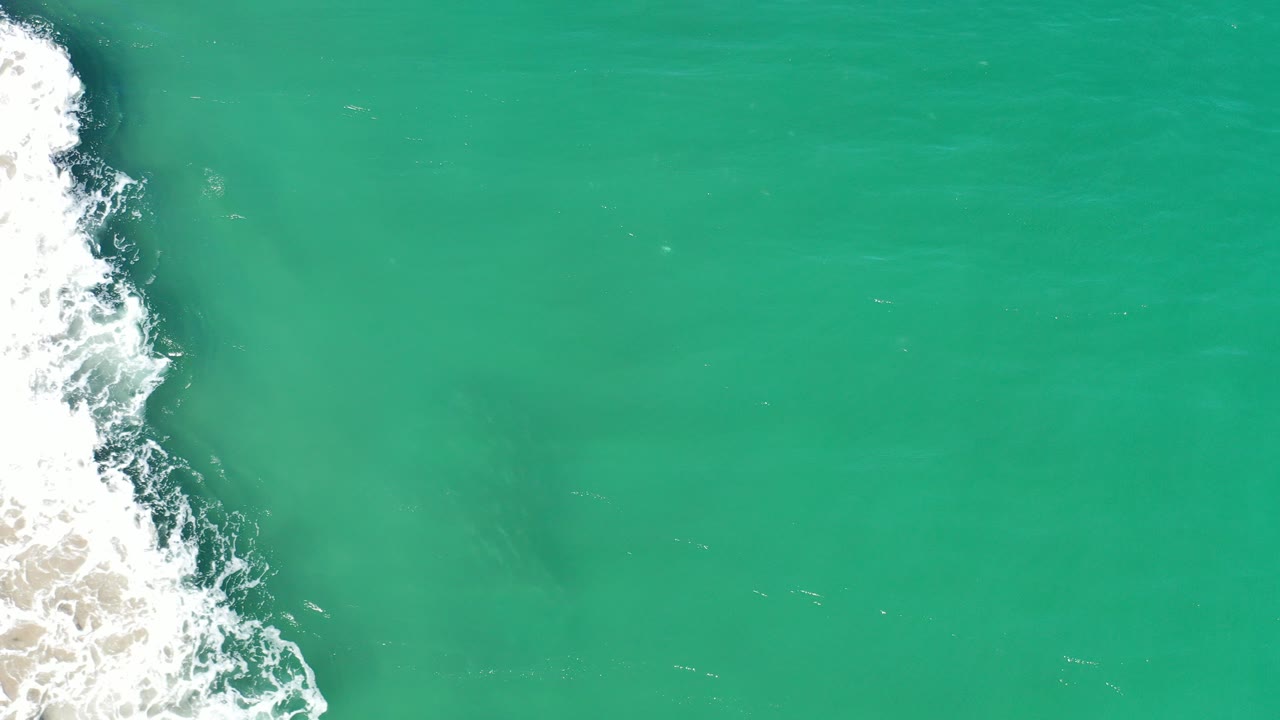 Overhead green ocean water with white surf along the left edge.