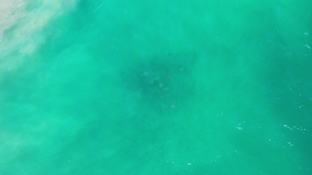 Overhead view of teal ocean water in Los Cabos, Mexico, with pale wash drifting in from the upper left and no visible people.