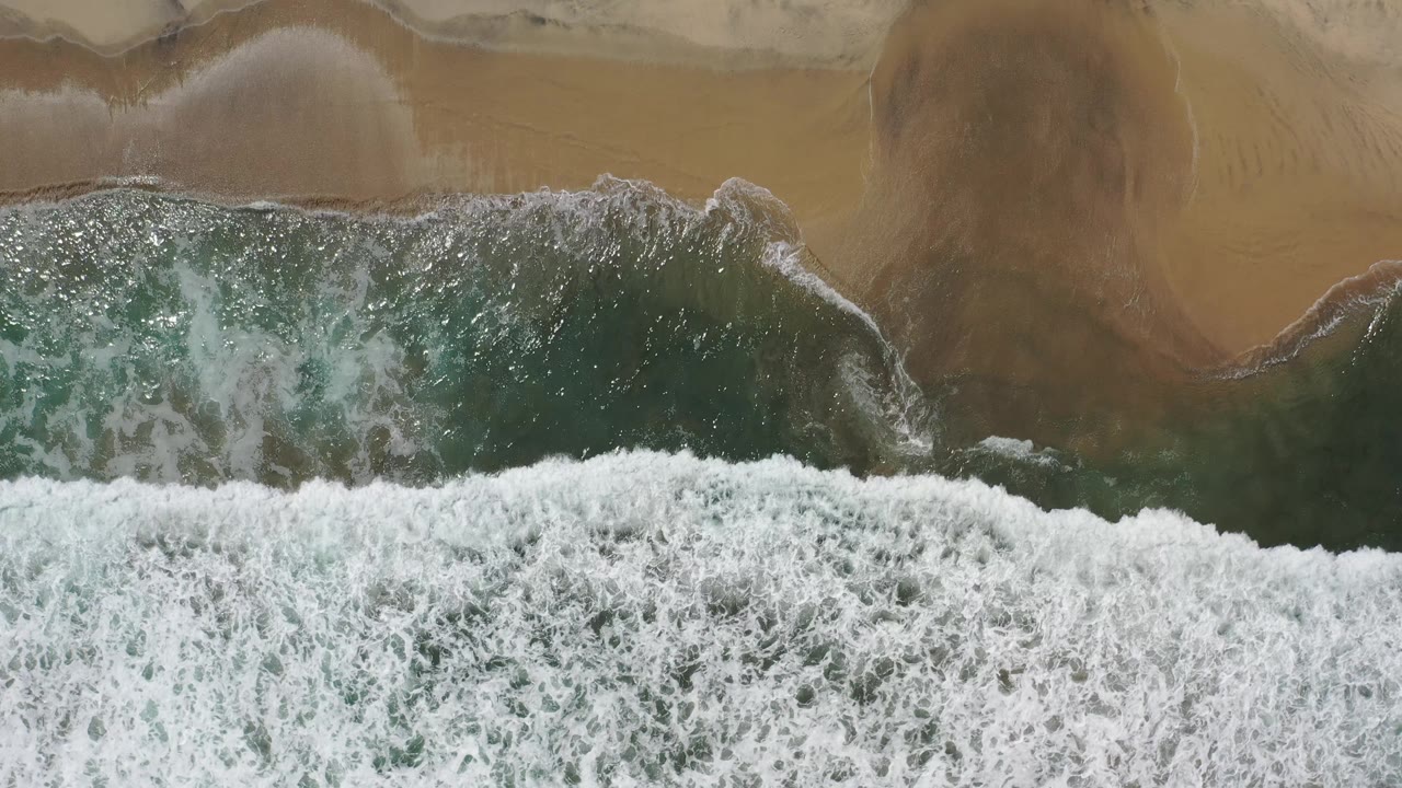 Wave foam and curved wet sand edge