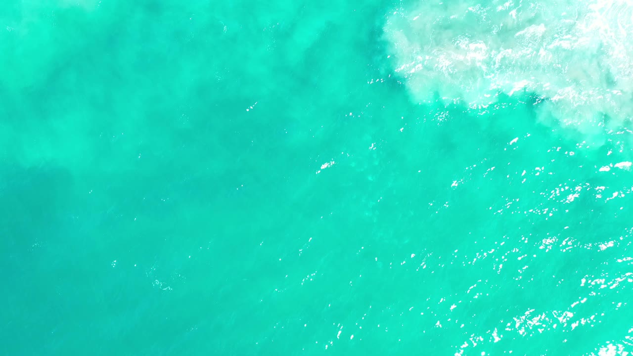 Overhead Los Cabos water view with green shallows across the frame, white foam near the top edge, and no visible people.