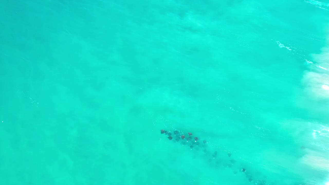 Bright blue-green water fills the frame in Los Cabos, Mexico, with faint sand bands and no visible people.