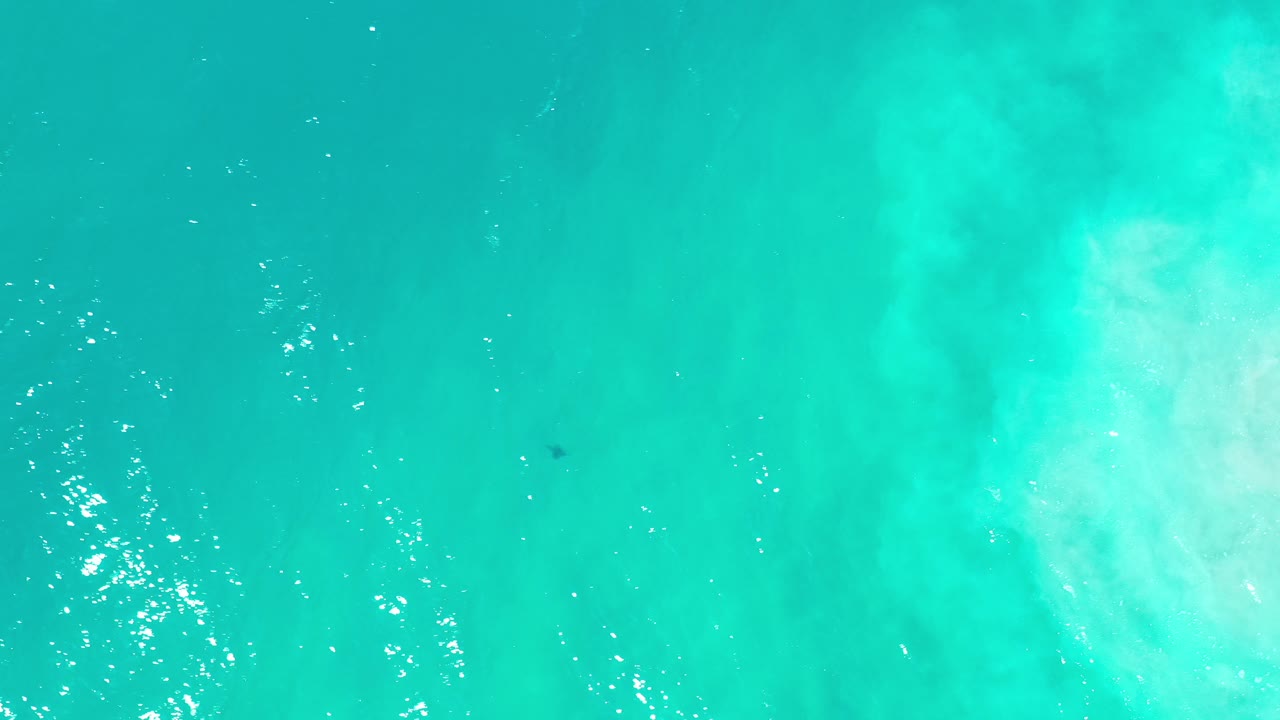 Turquoise ocean water with pale underwater clouding and small surface glints.